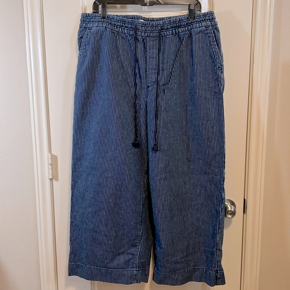Loft wide legs stripped denim elastic waist jeans